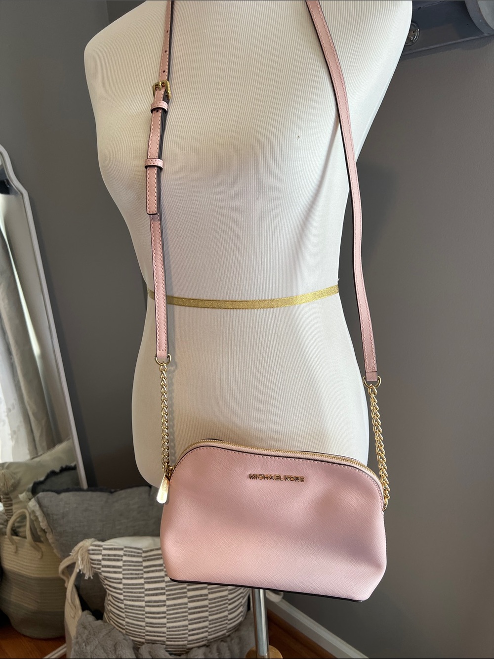 Michael Kors Blush Pink Crossbody with Gold Chain Accents